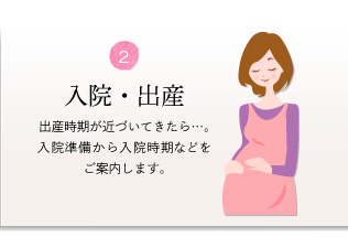 2-入院・出産：出産時期が近づいてきたら…。入院準備・入院時期などをご案内します。